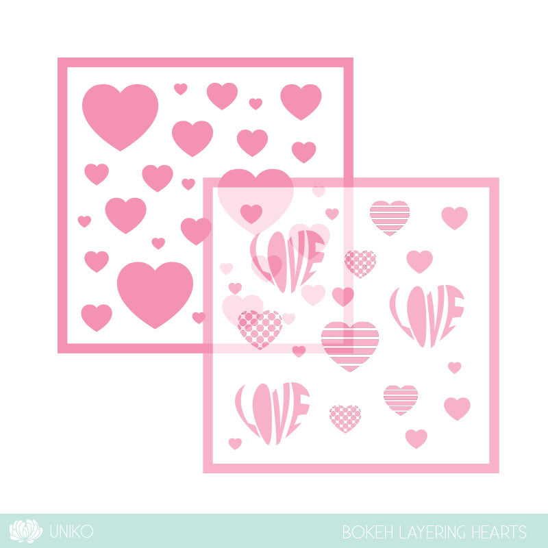 Stencil - Bokeh Layering Hearts (2 Stencils)
