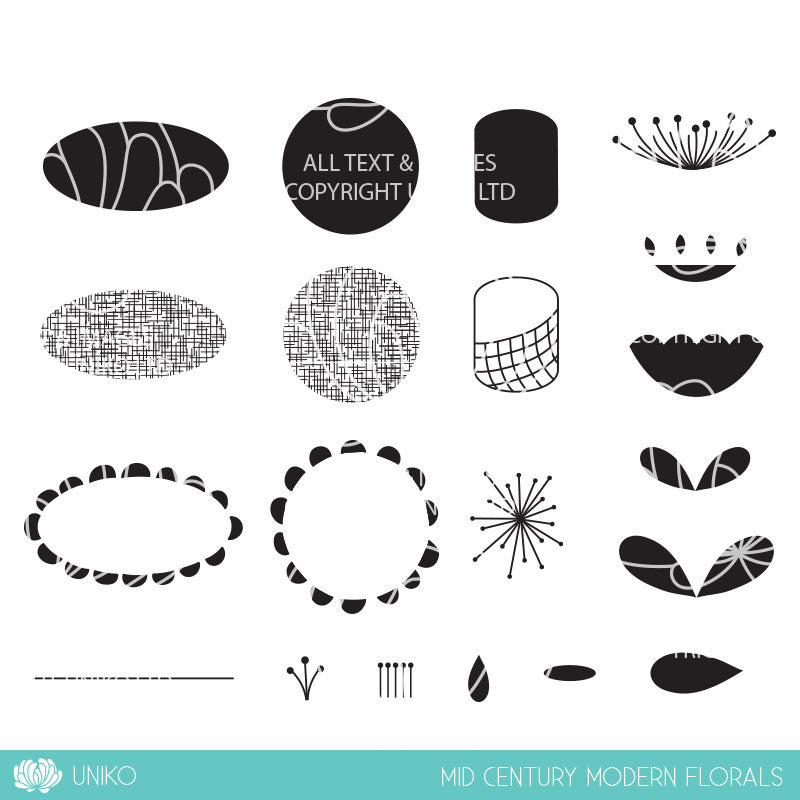 Mid Century Modern Florals Clear Stamp Set