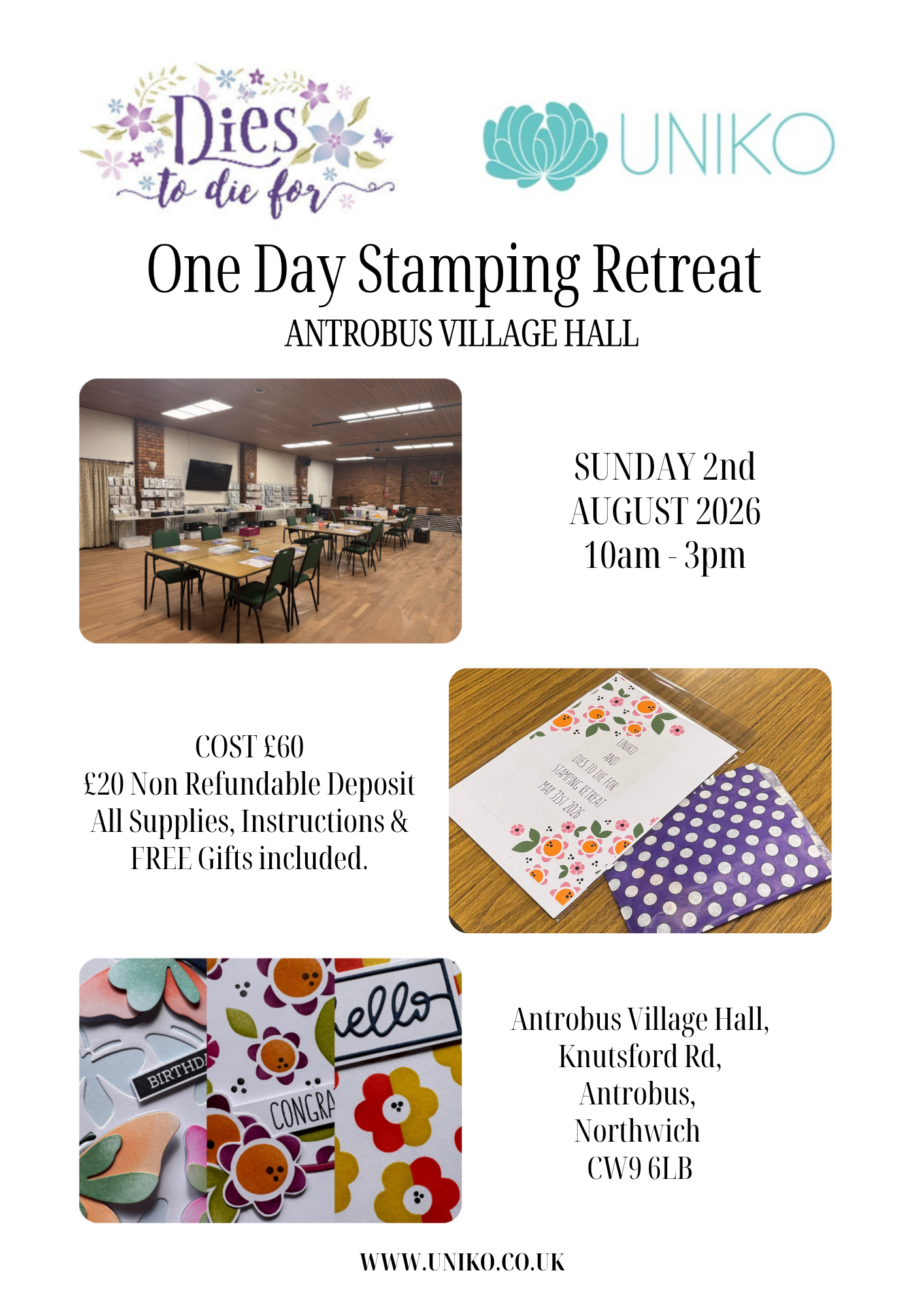 Uniko AND Dies To Die For One Day Stamping Retreat Antrobus Booking